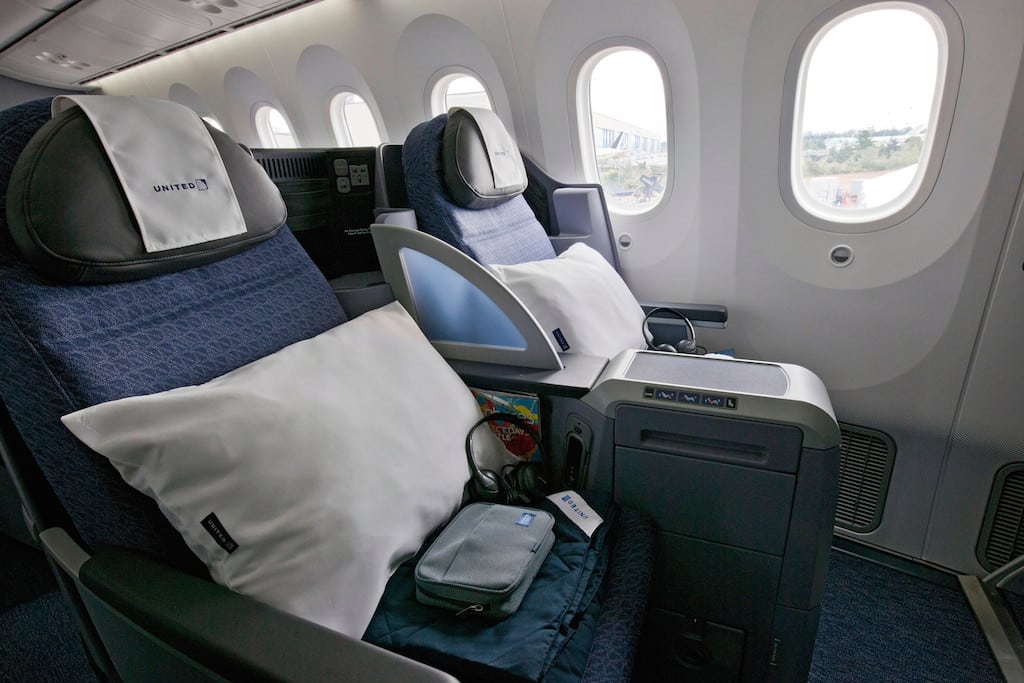 Business class seating on United's Dreamliners. 