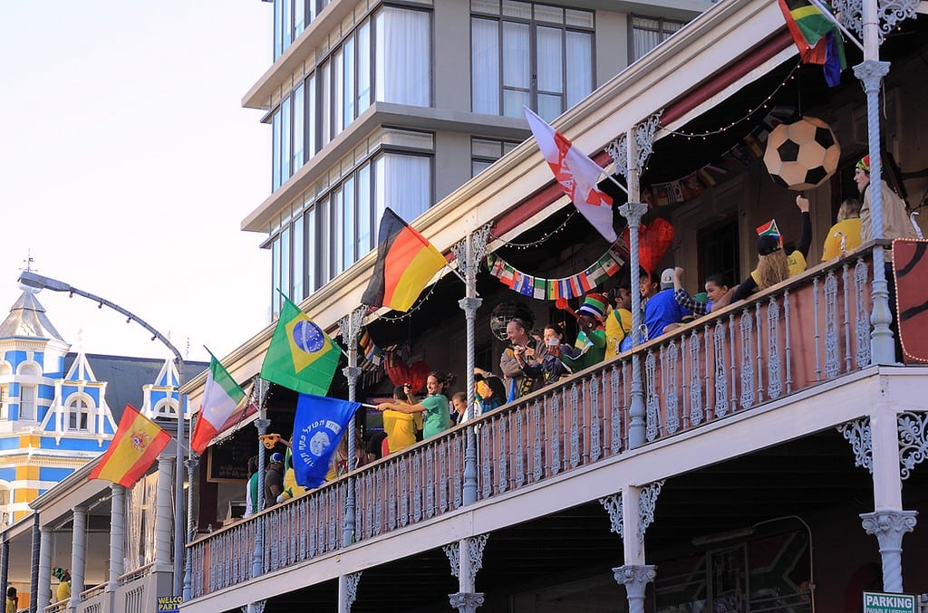 Flags fly outside a bar in Cape Town during the 2010 World Cup. 