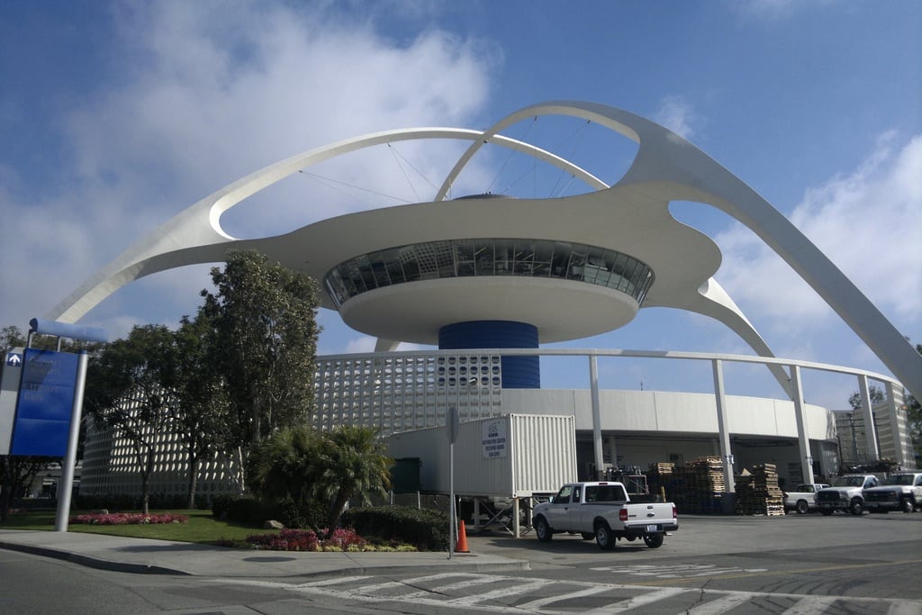 The outside of the iconic LAX building. 
