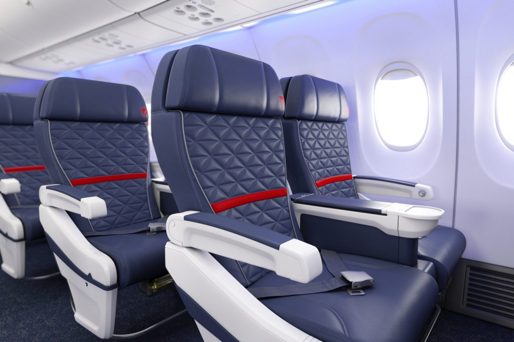 Delta Air Lines is trying to get business travelers to use their own money or miles to upgrade. Pictured is first class on a Boeing 737.