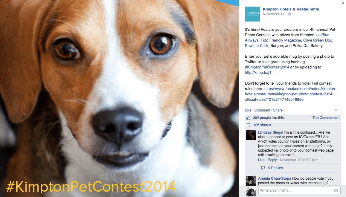 Kimpton's 4th annual pet photo contest.