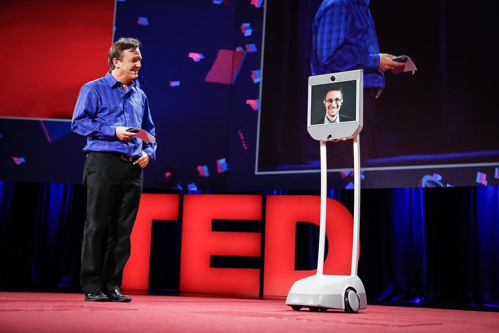 TED founder Chris Anderson interviews Edward Snowden at TED 2014 in Vancouver.