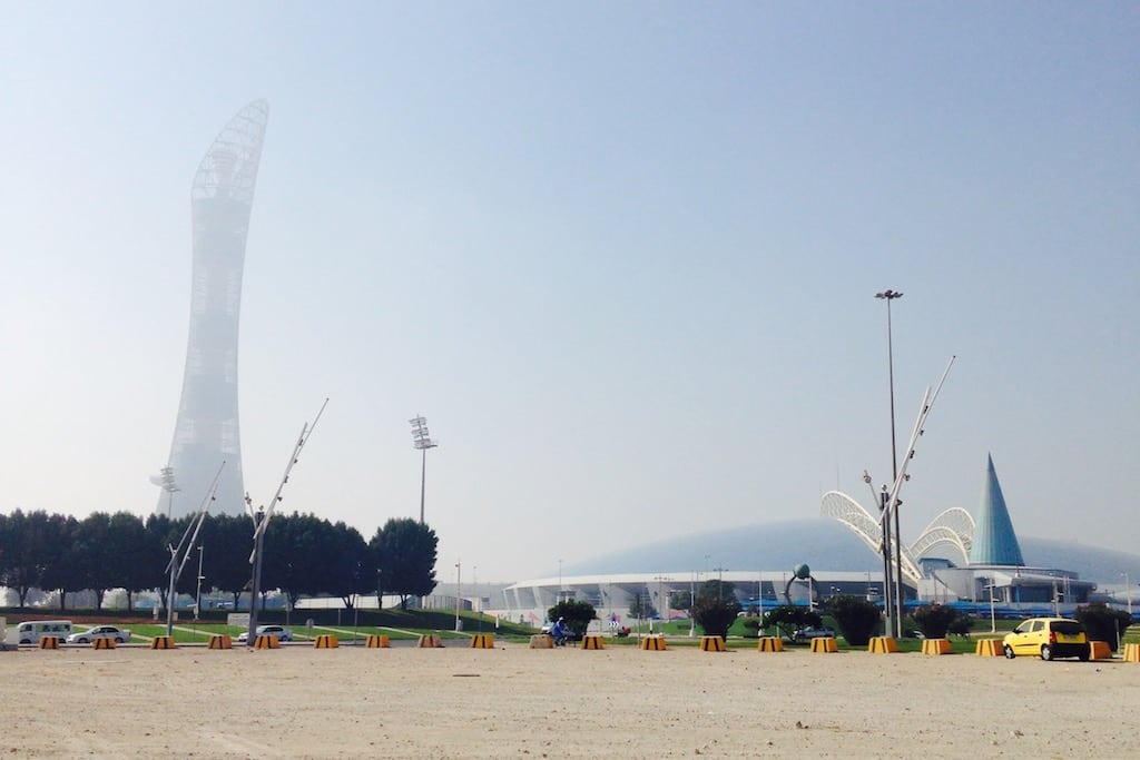 The site of the 2022 World Cup from outside the Legacy Pavilion, which details the development project in detail. 