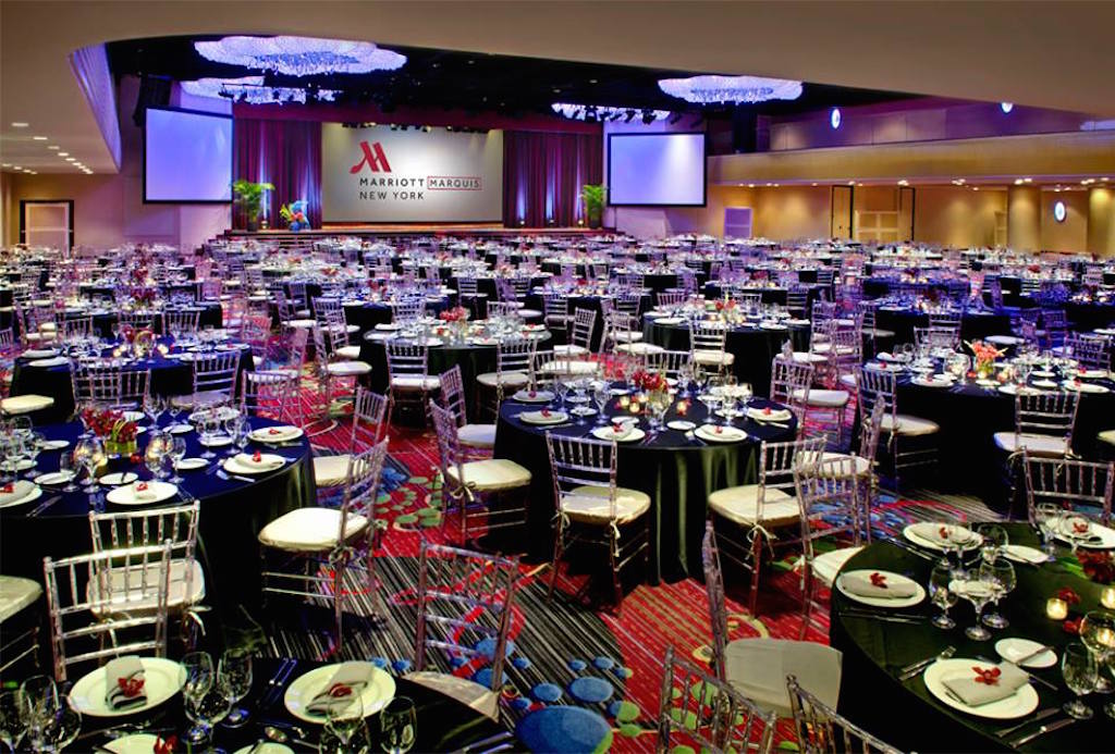 Marriott International has been running into the public's opposition to the hotel chain's desire to jam bring-your-own Wi-Fi devices in its conference rooms. Pictured is the Broadway Ballroom at the New York Marriott Marquis on September 3, 2014.