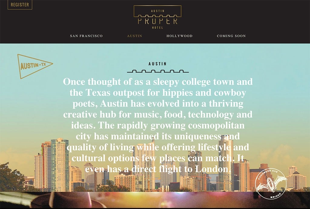 Website landing page for Proper Austin.