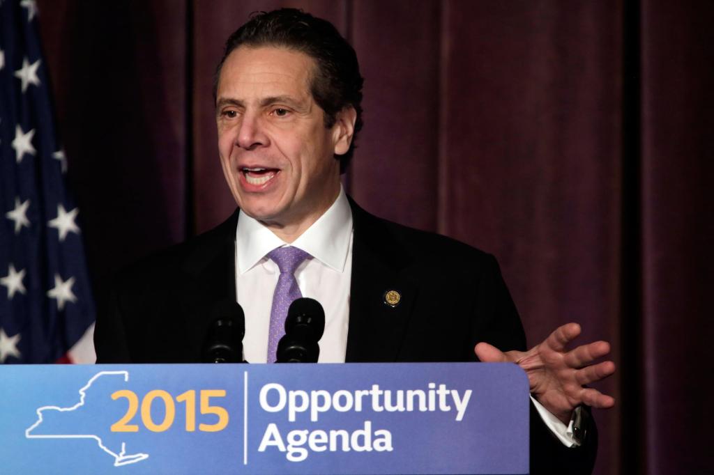 New York Gov. Andrew Cuomo speaks to members of the Association for a Better New York, in New York, Tuesday, Jan. 20, 2015. 