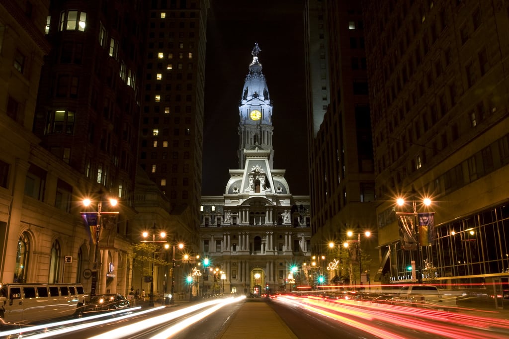 Philadelphia City Hall at night. 