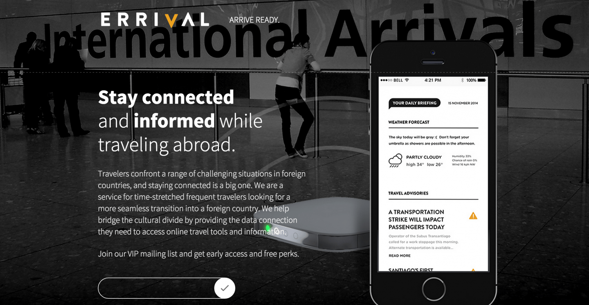 Errival provides travelers with data connections for smartphones to get Internet access and make calls abroad.