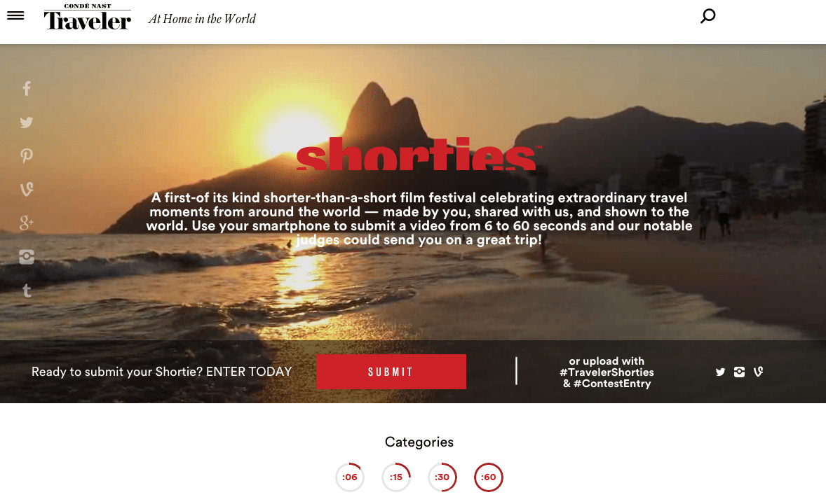 The homepage for the new Shorties film competition. 