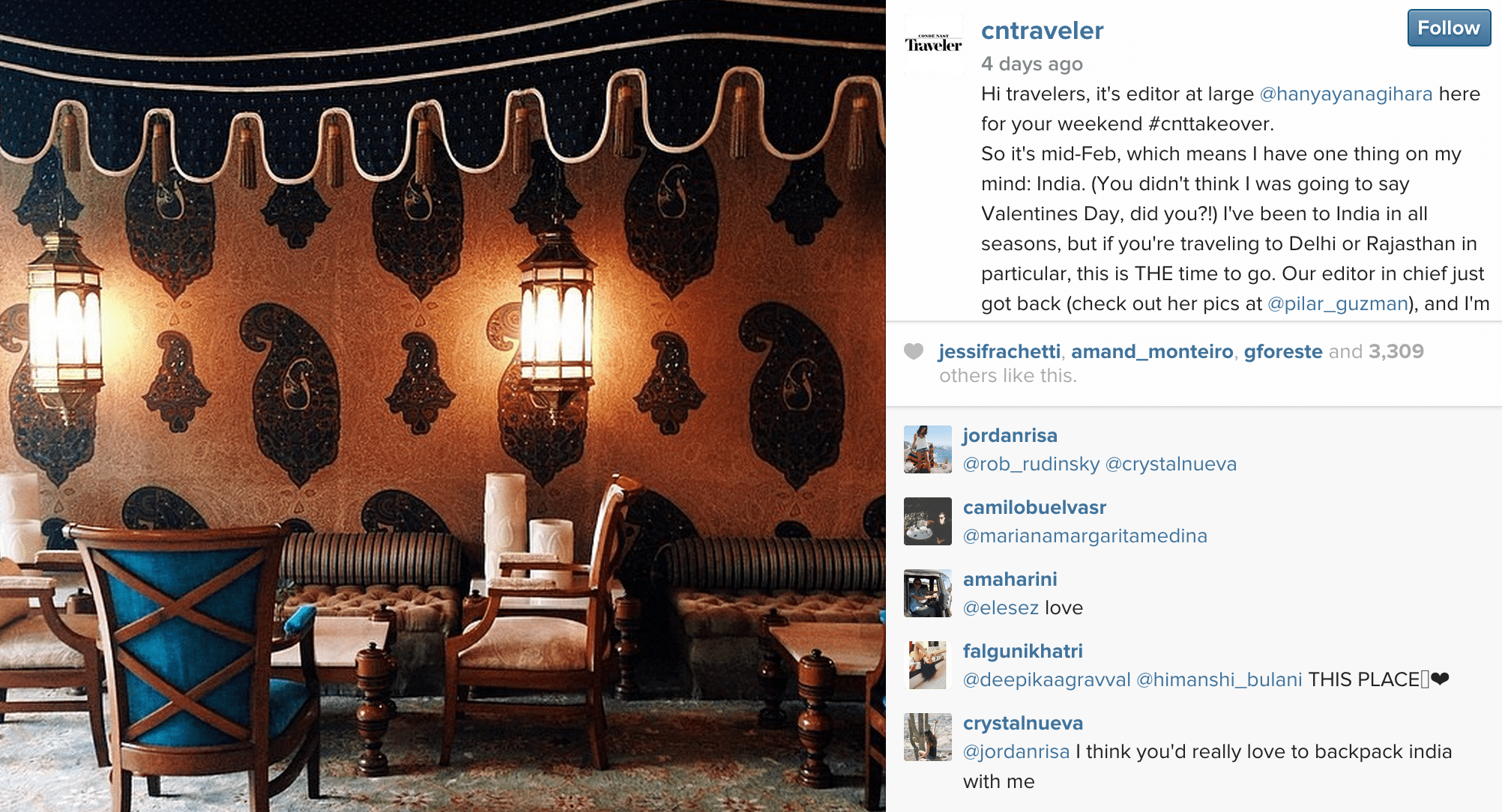 A screenshot of Conde Nast Traveler's weekend Instagram #cnttakeover series.