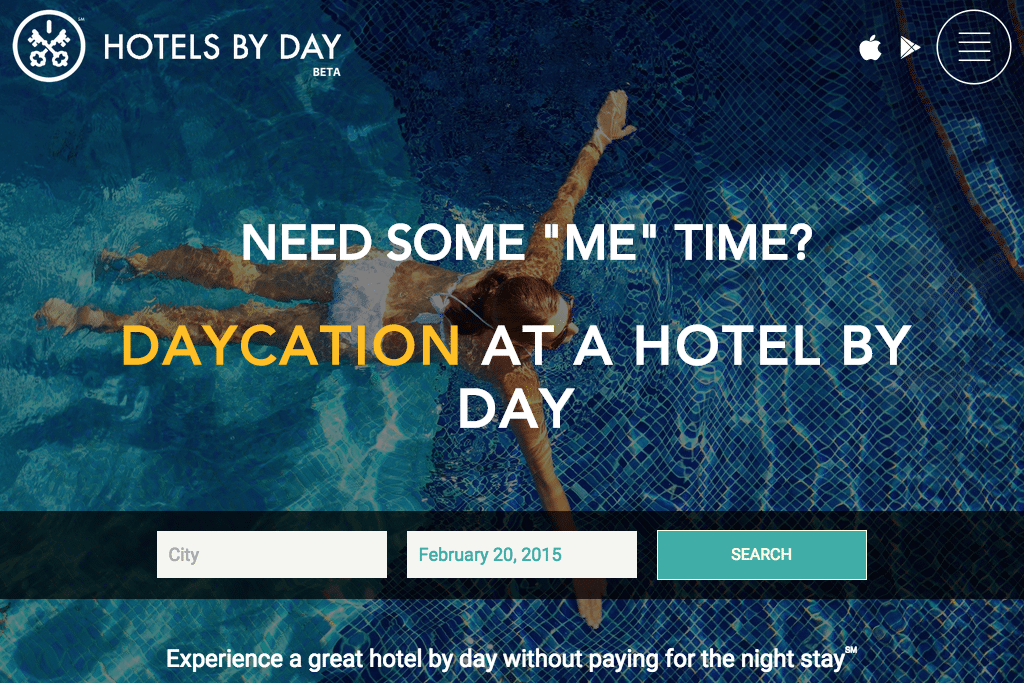 Hotels By Day is a hotel booking engine that allows users to reserve daytime periods in five major U.S. cities.