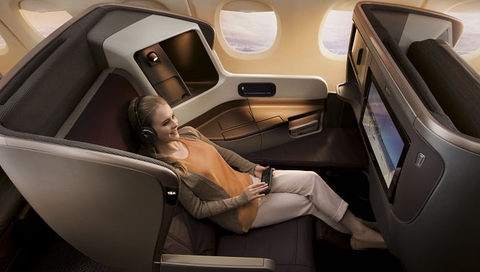 Promotional image of First Class on Singapore Airlines. 