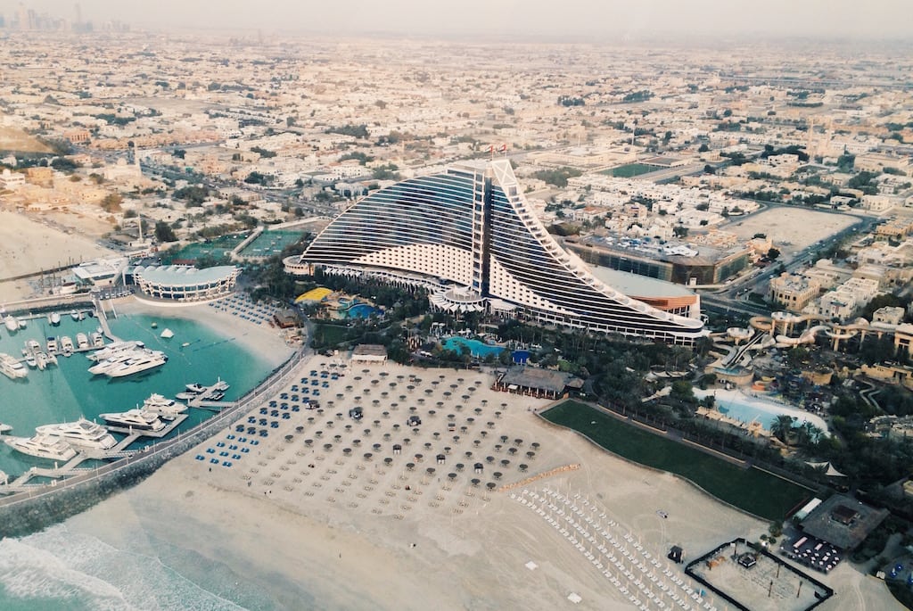 The Jumeirah Beach Hotel as seen from the iconic Burj Al Arab.