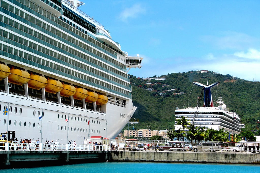 Mariner of the Seas and Carnival Triumph in port at St. Thomas
