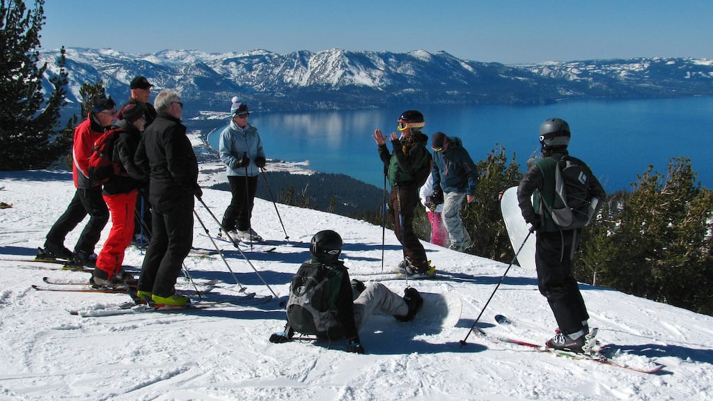 A ski group goes out on a tour with the U.S. Forest Service in Lake Tahoe. 