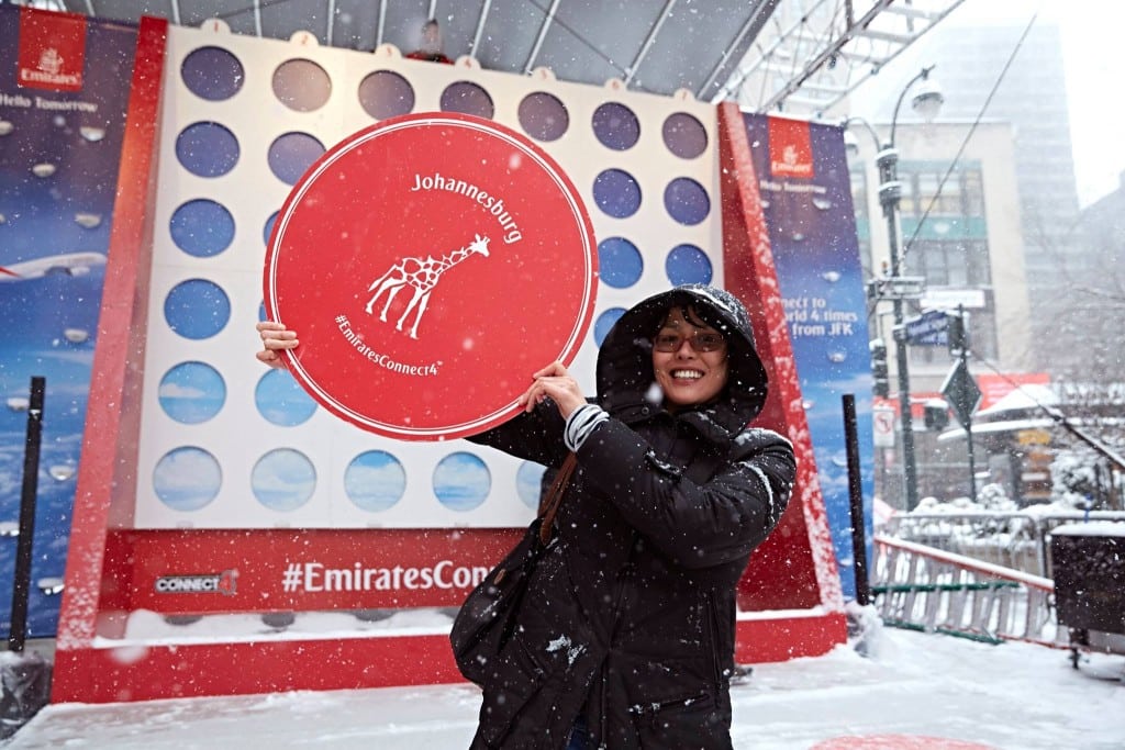 A giant Connect Four game in Herald's Square becomes the launchpad for Emirate's first ever scavenger hunt on Instagram.