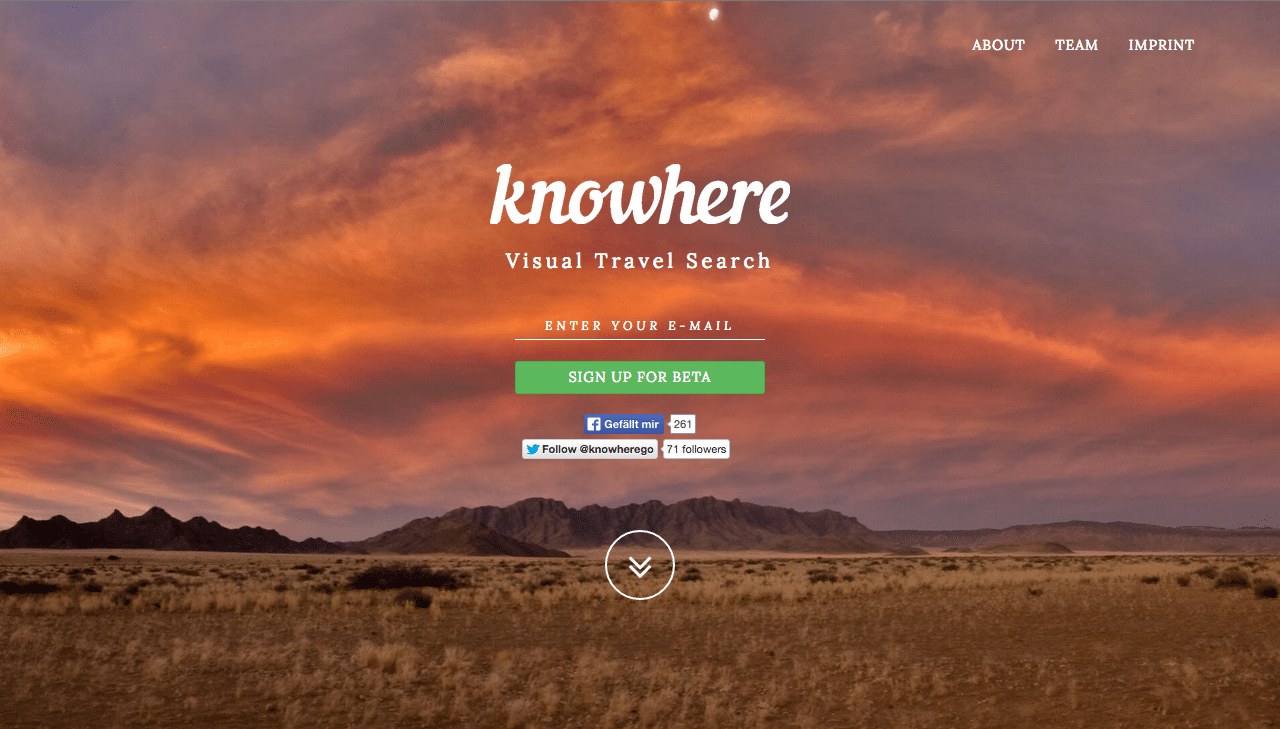 Knowhere is a travel search engine based on photography. 