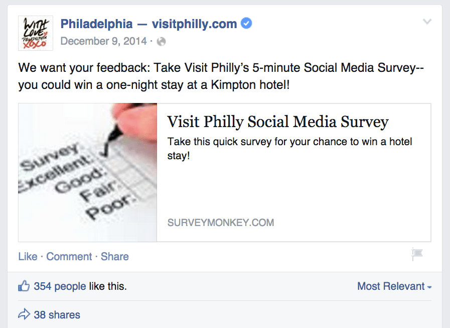 Visit Philly's Facebook post about its third social media survey.