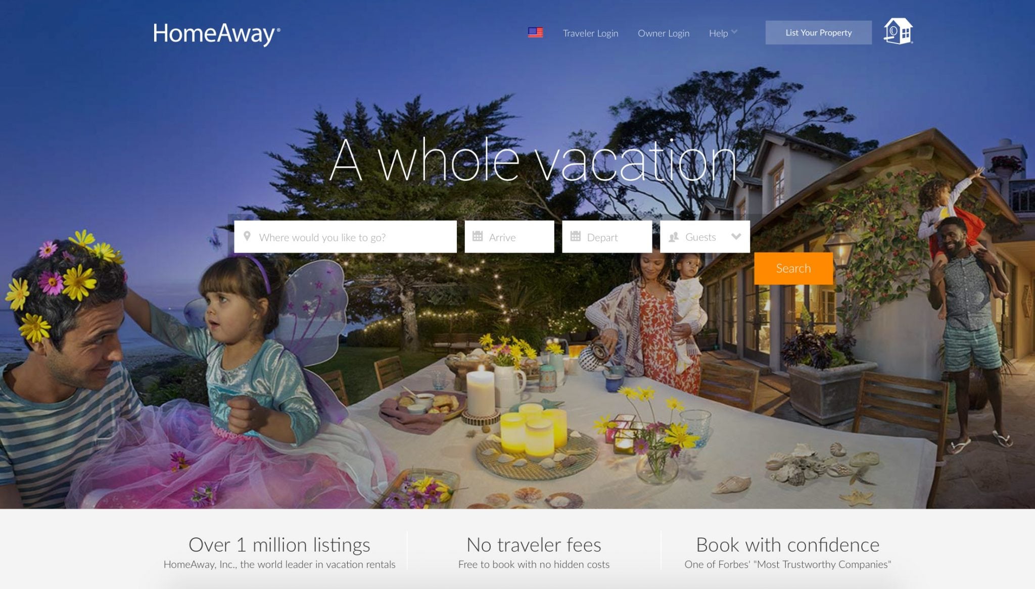HomeAway's homepage with the brand's new marketing message. 