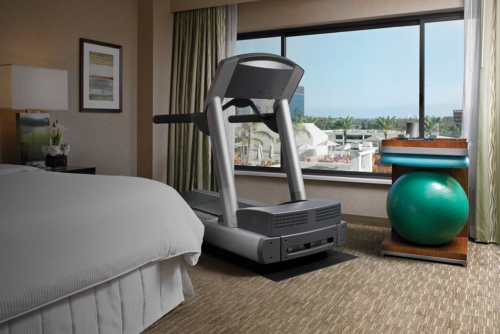 A WestinWorkout room complete with balance ball and treadmill. 