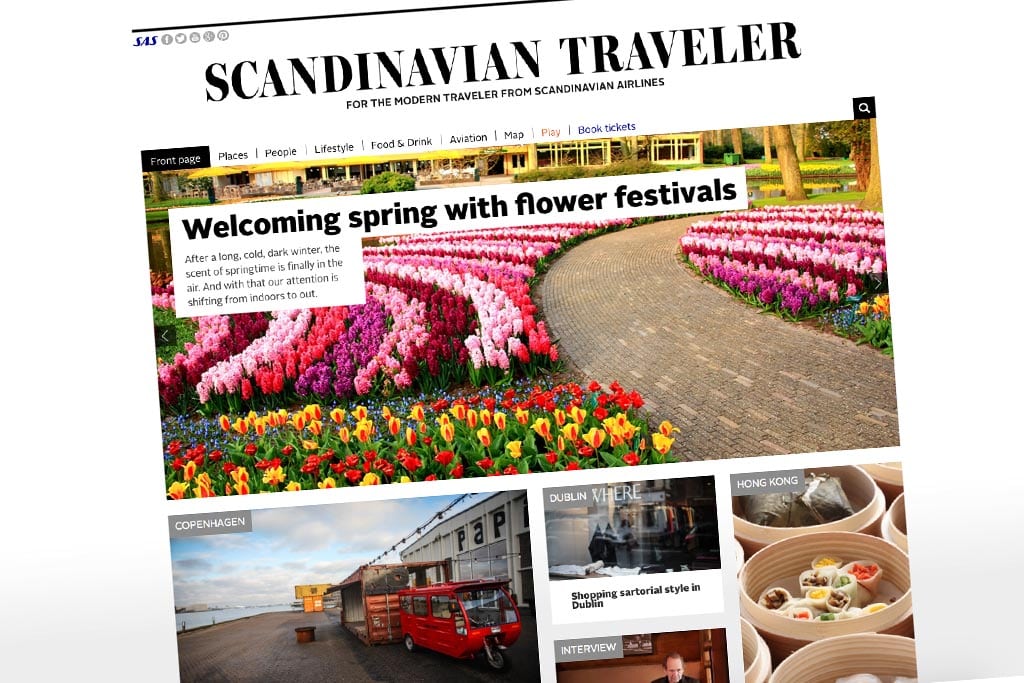 Scandinavian Traveler online is more than just a digital copy of the in-flight magazine, formatted like a blog it allows readers to click and enjoy featured stories, leaving room with brand identity aligned luxury brands. 