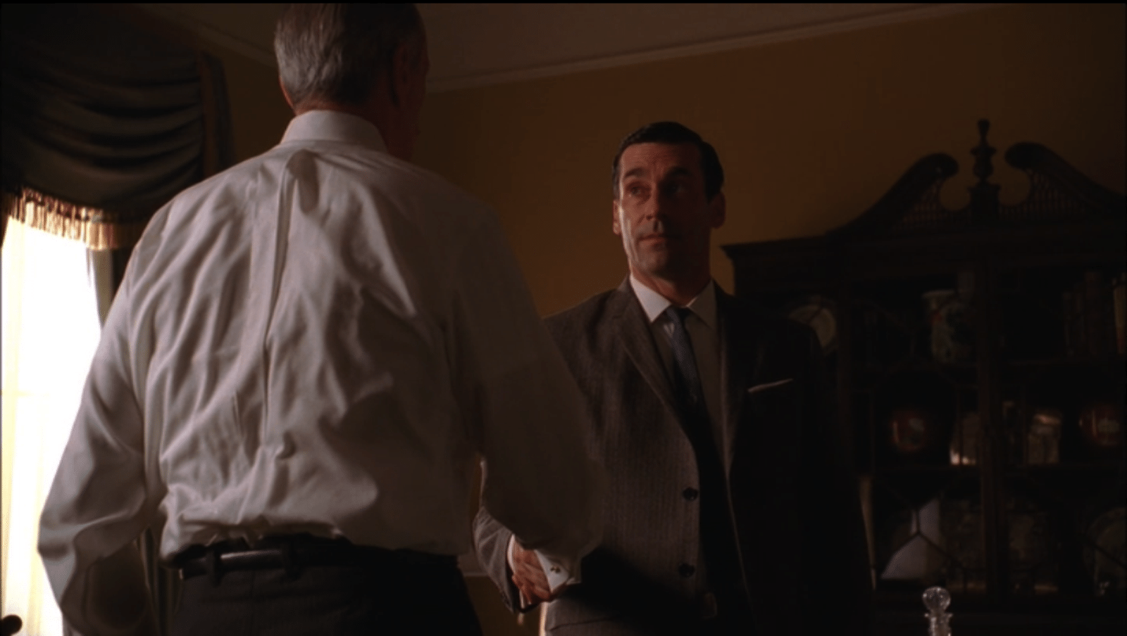 The Hilton story comes to a close as Conrad tells Don that Sterling Cooper is about to be sold and he's taking his business elsewhere.  "Some other time we'll try again," Conrad says before sending Don off.