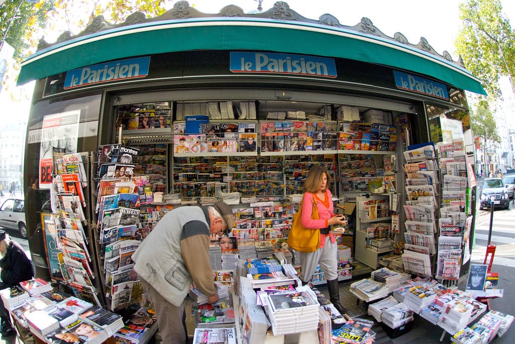 A traditional news kiosk in Paris. 
