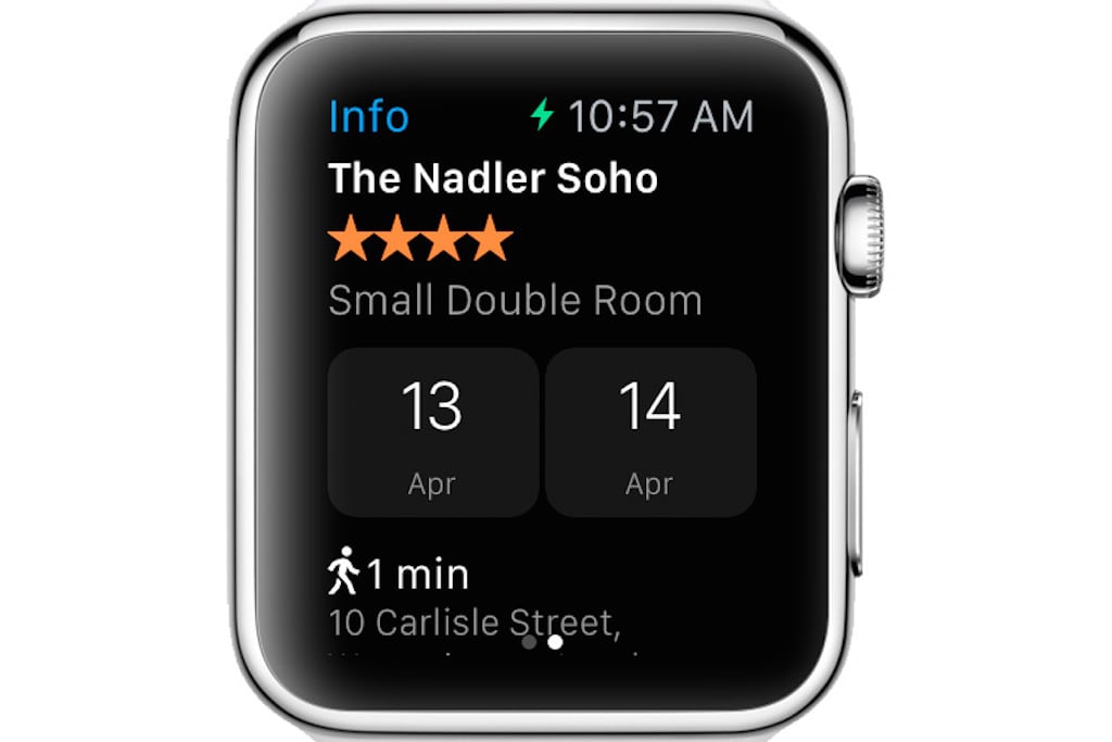 A sample booking on the Apple Watch. 