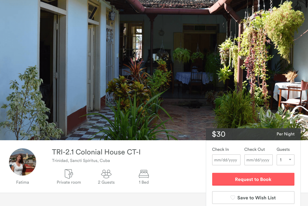 A listing for a colonial rental house in Cuba. 