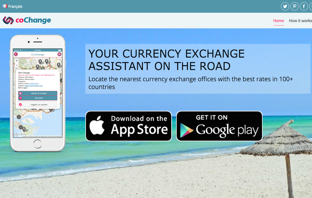coChange uses GPS  to help travelers locate money exchange offices while abroad.
