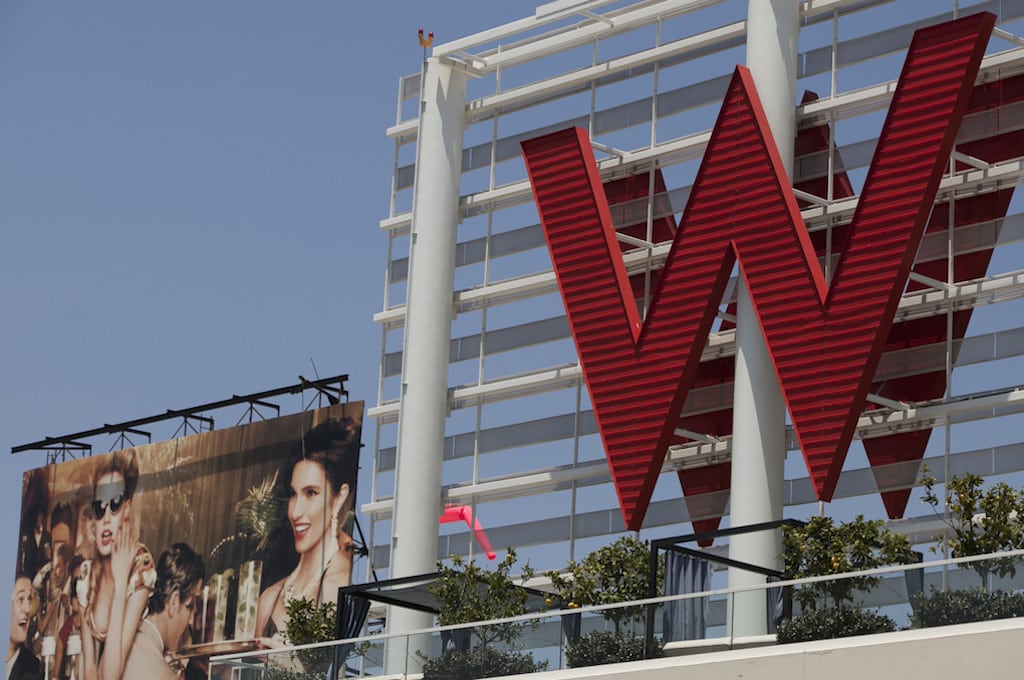 Will the W and other Starwood brands find a new corporate home? Everything is on the table amidst a Starwood strategic review. Pictured is Starwood Hotels'  W Hollywood hotel logo in Los Angeles. 