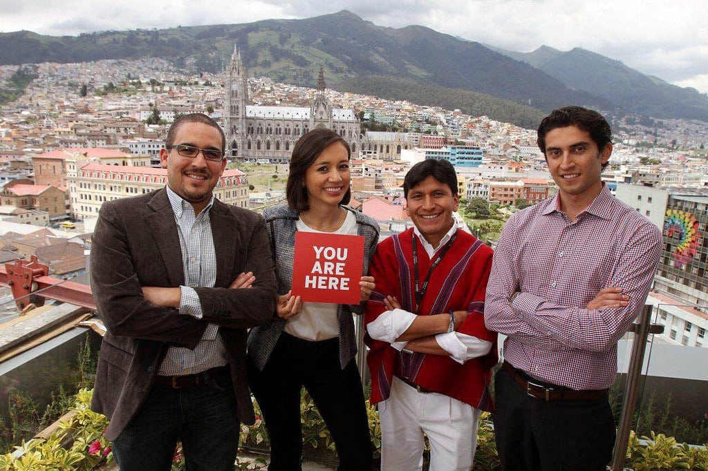 Ecuador Minister of Tourism Sandra Naranjo stands with fellow Harvard Kennedy School alumni.