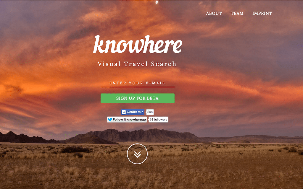 knowhere is a visual travel destination search app giving travelers personalized recommendations for unique travel destinations. 