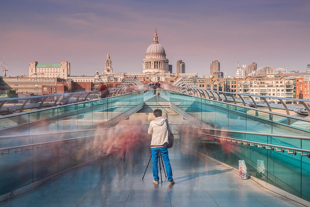 Timelapse photo of London's Millennium Bridge. London once again topped MasterCard's ranking of global destinations. 