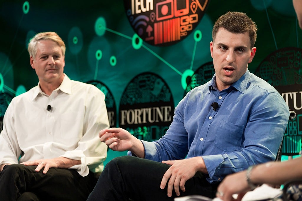 Brian Chesky, CEO, Airbnb (R) and John Donahoe, CEO, eBay a Fortune Brainstorm. 