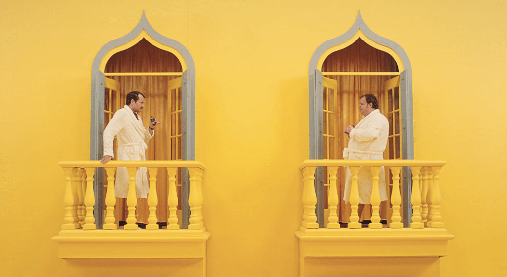 A video still from an Expedia video in its seven-video series in the style of Wes Anderson.