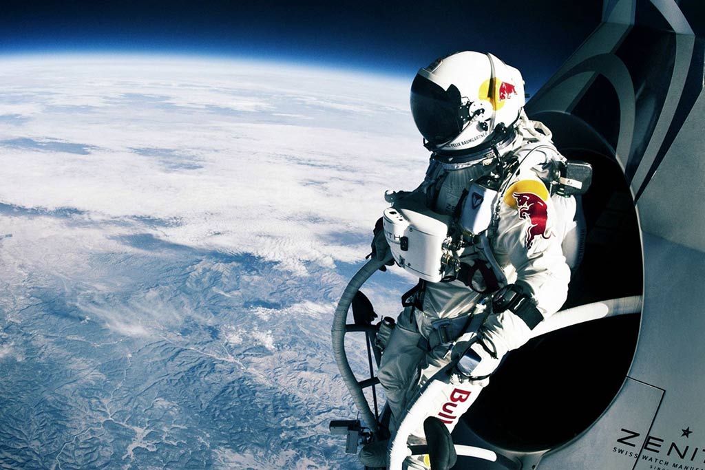 Adventurist Felix Baumgartner before descending to earth. 