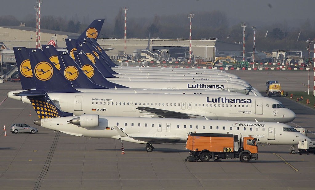 In this April 22, 2013 file photo Lufthansa Airplanes are parked during a warning strike of employees of the German airliner Lufthansa in Duesseldorf, Germany. 
