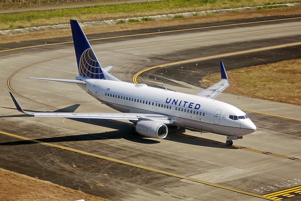 A United Airlines plane on the tarmac. 