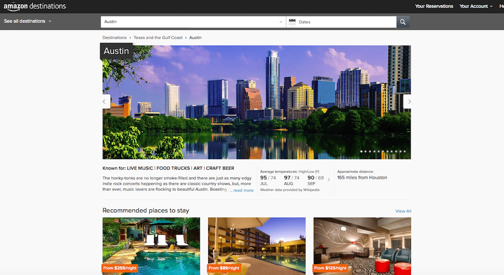 Amazon Destinations has been redesigned, emphasizing larger images.