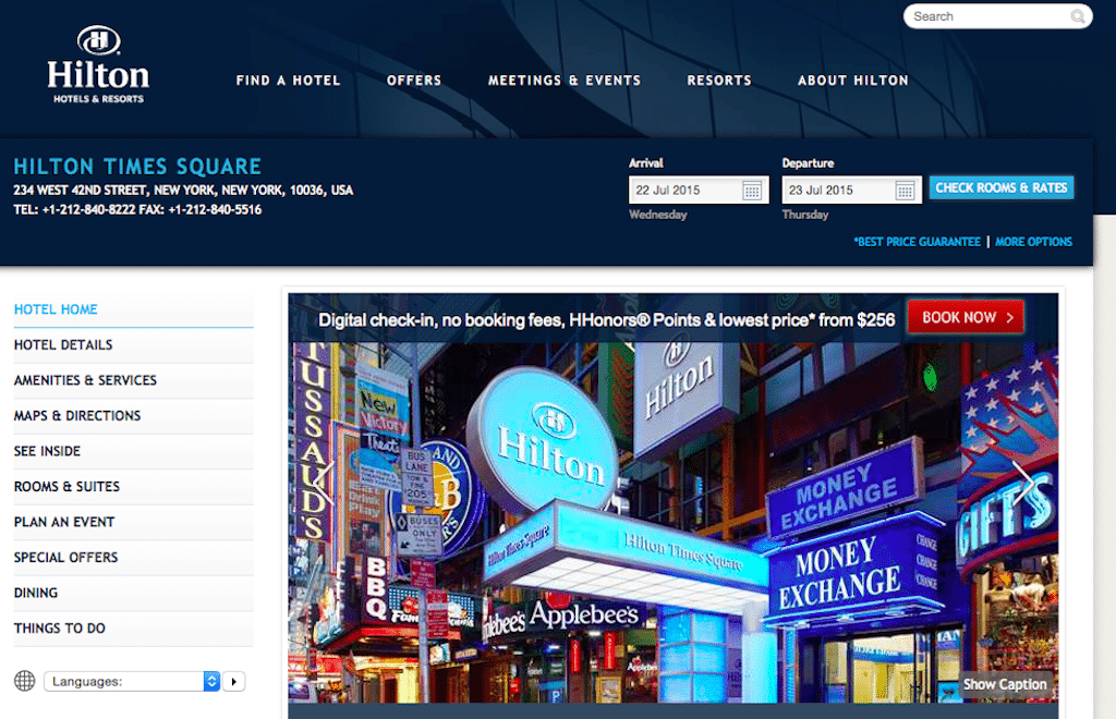 Hilton's website touts free standard wi-fi, digital check-in and loyalty points for Hilton HHonors members.