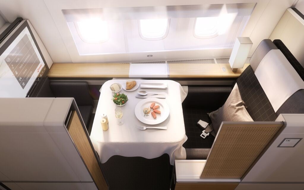 SWISS New 777 First Class Cabin. 