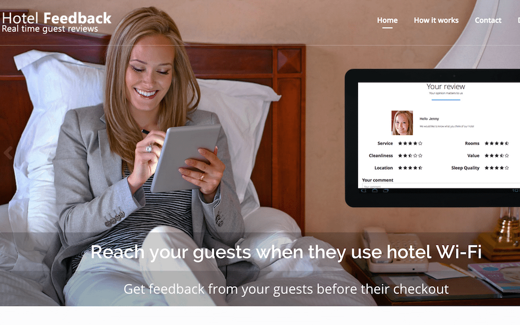 HotelFeedback is a mobile app that lets hotel guests communicate their feedback through survey questionnaires using a hotel's Wi-Fi.