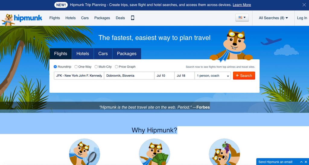 Flight searches on Hipmunk for some international itineraries will now produce results powered by Skyscanner. The partnership is Hipmunk's first with a rival metasearch company.
