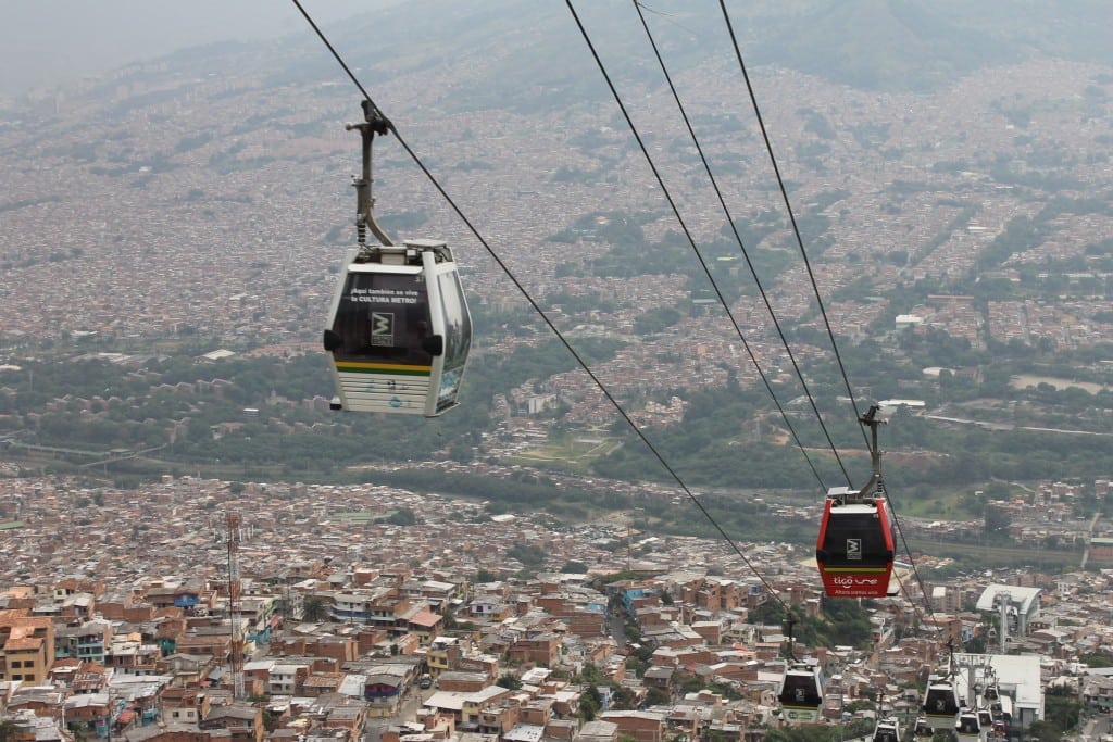 Cable cars used as public transit in Medellin, Colombia.