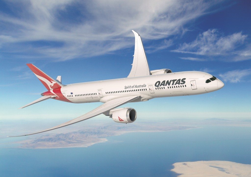 A promotional image of a Qantas aircraft. 