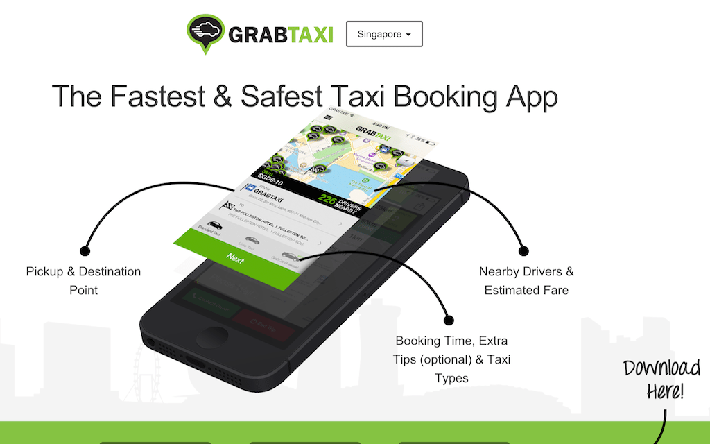GrabTaxi is an on-demand taxi mobile app for Southeast Asia.