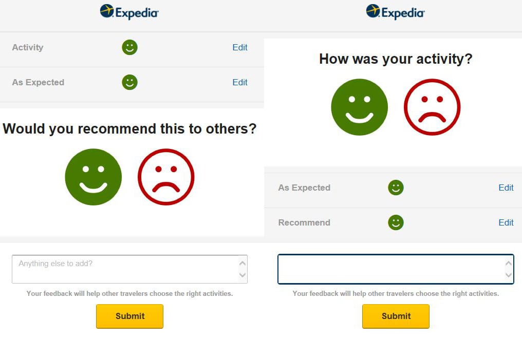 Expedia this week began sending the above queries to customers who just finished an Expedia-booked tour so they can provide feedback while customers are still in the destination.