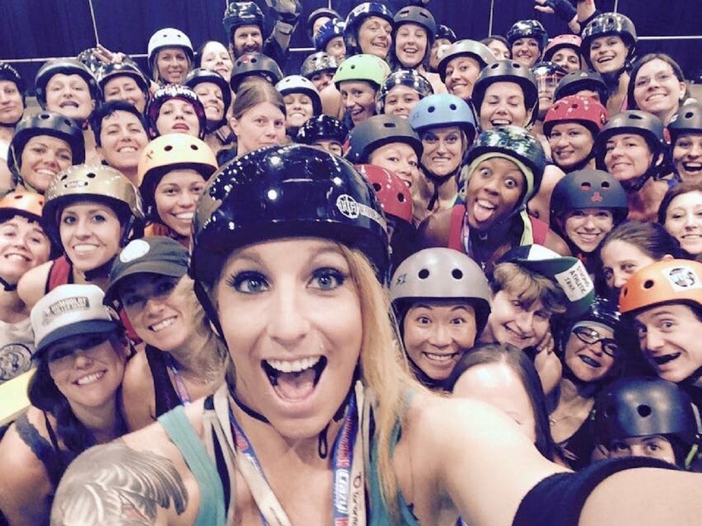 A group selfie from the RollerCon 2015 roller derby at the Las Vegas Convention Center.