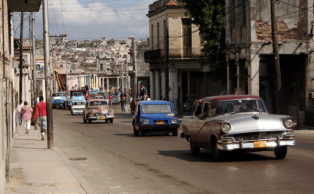 Cars driving the streets of Havana, Cuba.